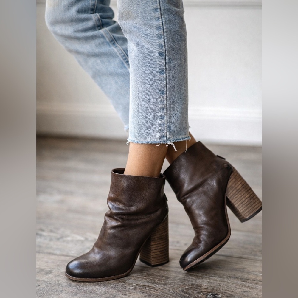 NEW • Marsell • Women’s Ankle Heeled Booties Slip on Leather Dark Brown 36